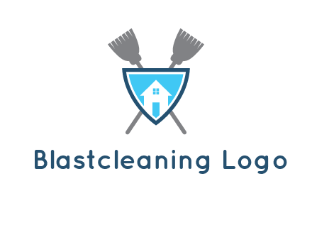 crossed brooms behind a shield with a home icon
