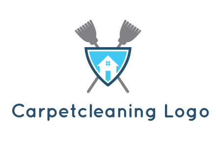 crossed brooms behind a shield with a home icon