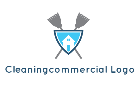 crossed brooms behind a shield with a home icon