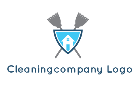 crossed brooms behind a shield with a home icon