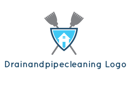 crossed brooms behind a shield with a home icon