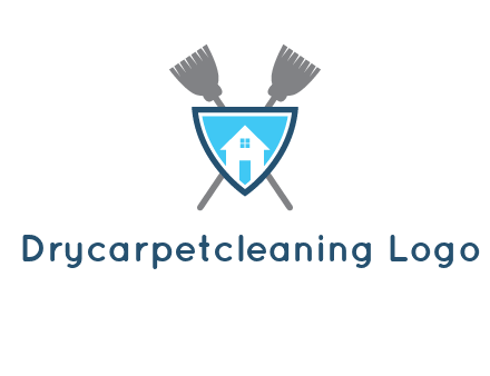 crossed brooms behind a shield with a home icon