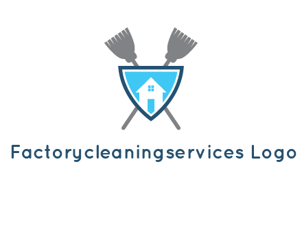 crossed brooms behind a shield with a home icon