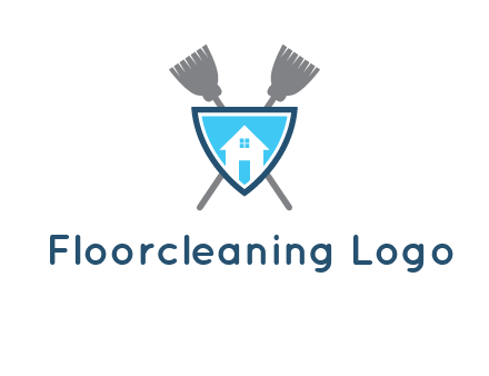 crossed brooms behind a shield with a home icon
