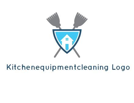 crossed brooms behind a shield with a home icon