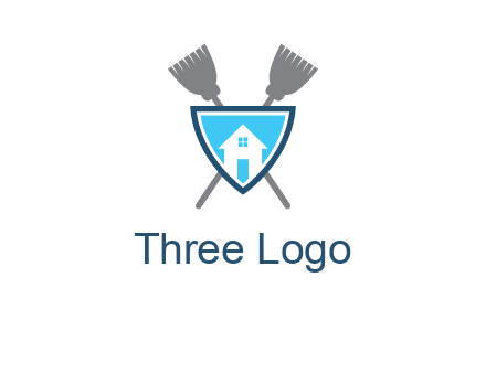 crossed brooms behind a shield with a home icon