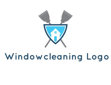 crossed brooms behind a shield with a home icon