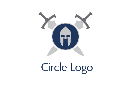 crossed swords behind a circle shield with a gladiator helmet emblem