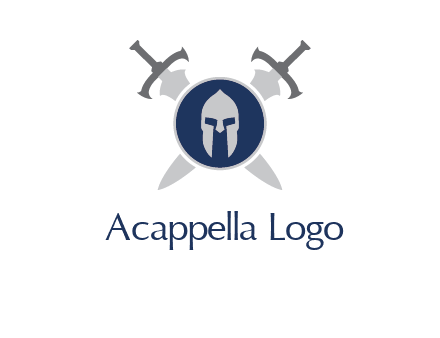 crossed swords behind a circle shield with a gladiator helmet emblem