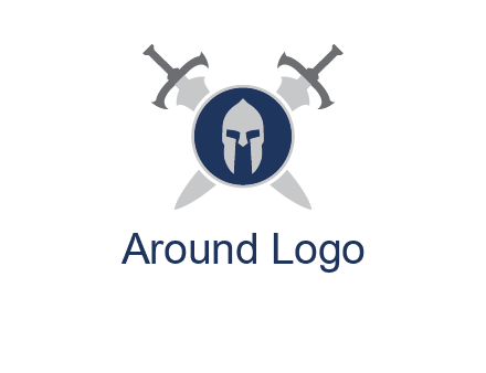 crossed swords behind a circle shield with a gladiator helmet emblem