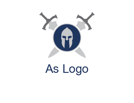 crossed swords behind a circle shield with a gladiator helmet emblem