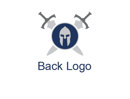 crossed swords behind a circle shield with a gladiator helmet emblem