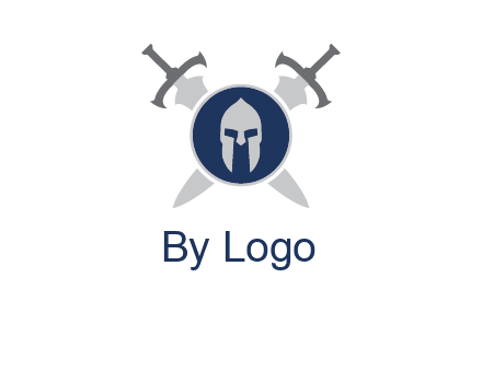 crossed swords behind a circle shield with a gladiator helmet emblem
