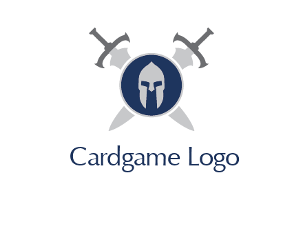 crossed swords behind a circle shield with a gladiator helmet emblem