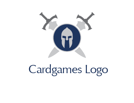 crossed swords behind a circle shield with a gladiator helmet emblem