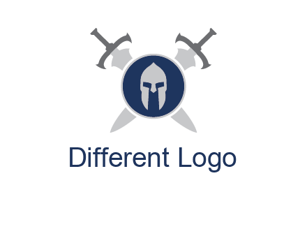 crossed swords behind a circle shield with a gladiator helmet emblem