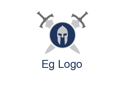 crossed swords behind a circle shield with a gladiator helmet emblem