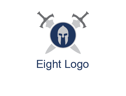 crossed swords behind a circle shield with a gladiator helmet emblem