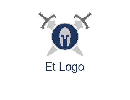crossed swords behind a circle shield with a gladiator helmet emblem