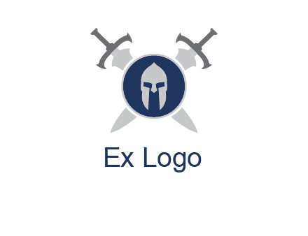 crossed swords behind a circle shield with a gladiator helmet emblem