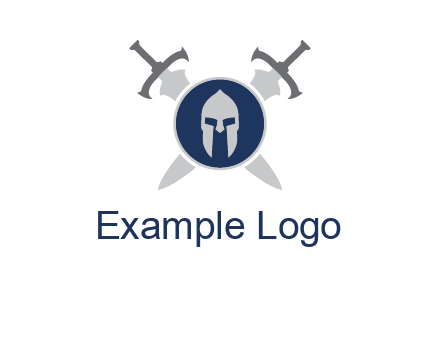 crossed swords behind a circle shield with a gladiator helmet emblem