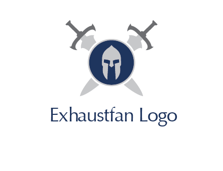 crossed swords behind a circle shield with a gladiator helmet emblem