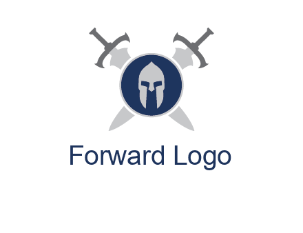 crossed swords behind a circle shield with a gladiator helmet emblem