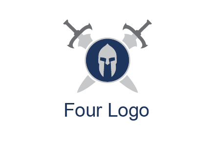 crossed swords behind a circle shield with a gladiator helmet emblem