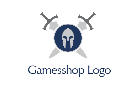 crossed swords behind a circle shield with a gladiator helmet emblem