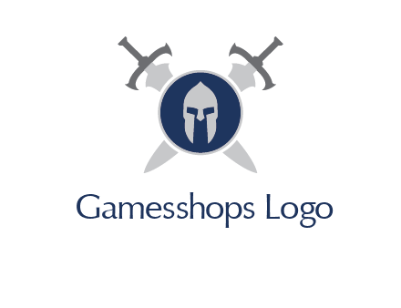crossed swords behind a circle shield with a gladiator helmet emblem