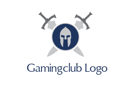 crossed swords behind a circle shield with a gladiator helmet emblem