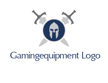 crossed swords behind a circle shield with a gladiator helmet emblem