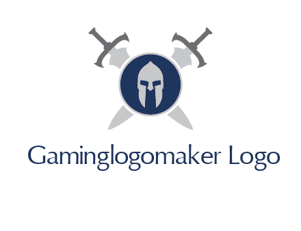crossed swords behind a circle shield with a gladiator helmet emblem