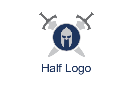 crossed swords behind a circle shield with a gladiator helmet emblem