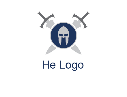 crossed swords behind a circle shield with a gladiator helmet emblem