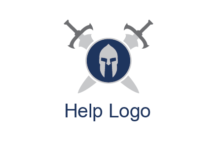 crossed swords behind a circle shield with a gladiator helmet emblem