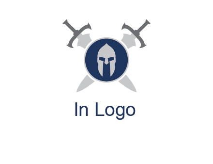 crossed swords behind a circle shield with a gladiator helmet emblem
