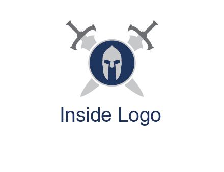crossed swords behind a circle shield with a gladiator helmet emblem