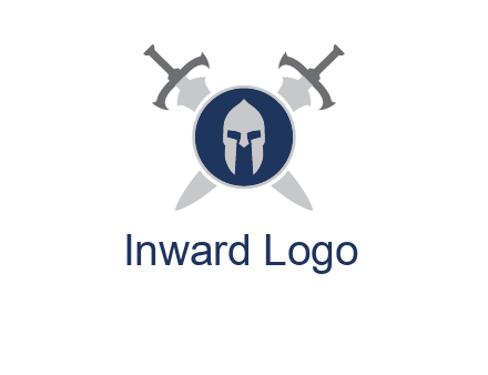 crossed swords behind a circle shield with a gladiator helmet emblem