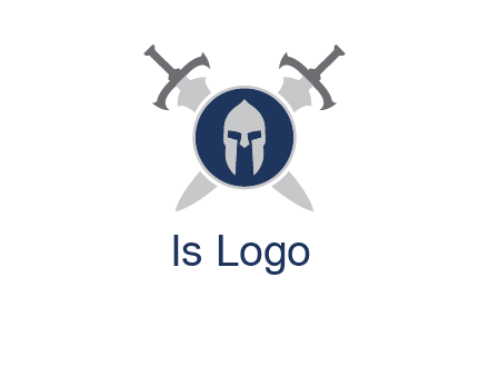 crossed swords behind a circle shield with a gladiator helmet emblem