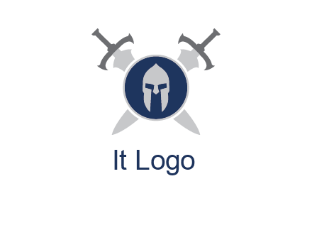 crossed swords behind a circle shield with a gladiator helmet emblem