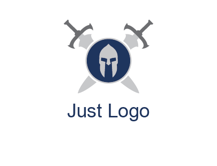 crossed swords behind a circle shield with a gladiator helmet emblem