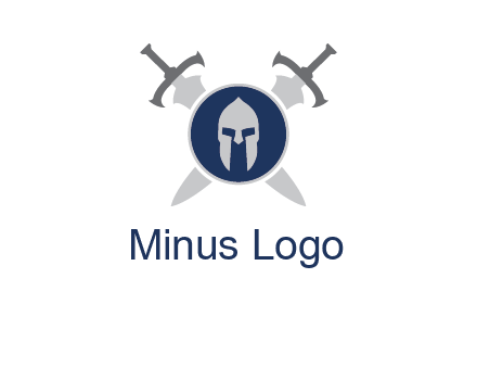 crossed swords behind a circle shield with a gladiator helmet emblem