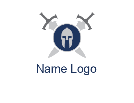 crossed swords behind a circle shield with a gladiator helmet emblem