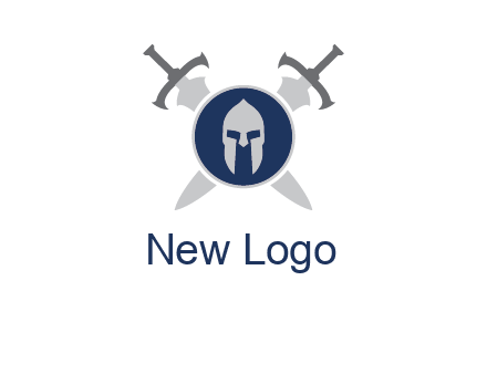 crossed swords behind a circle shield with a gladiator helmet emblem
