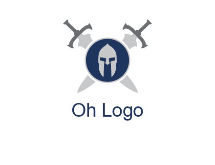 crossed swords behind a circle shield with a gladiator helmet emblem