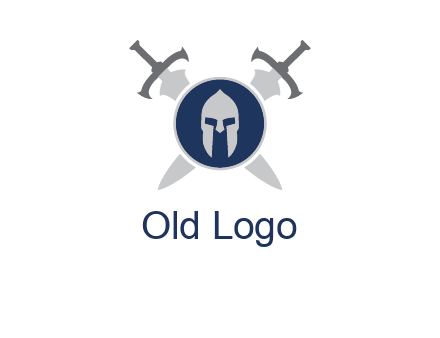 crossed swords behind a circle shield with a gladiator helmet emblem