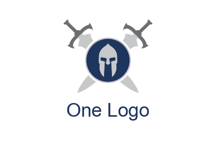 crossed swords behind a circle shield with a gladiator helmet emblem