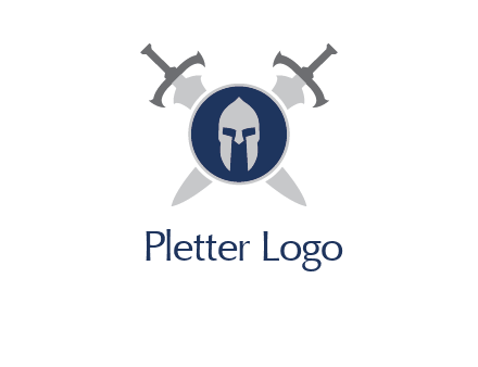 crossed swords behind a circle shield with a gladiator helmet emblem