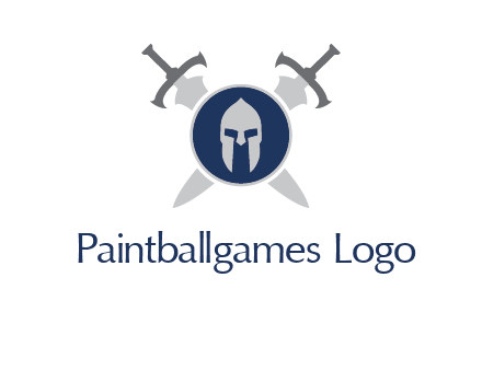 crossed swords behind a circle shield with a gladiator helmet emblem